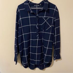 ATHLETA “Presidio” Navy Striped Collared Cotton Half-Button Tunic Top